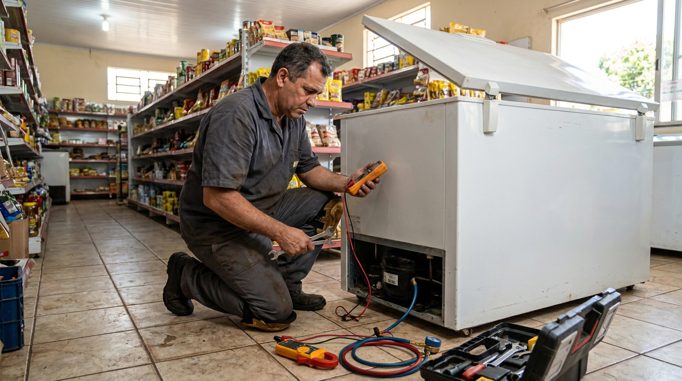 Troca de termostato de freezer em atendimento em Canoas‑RS
